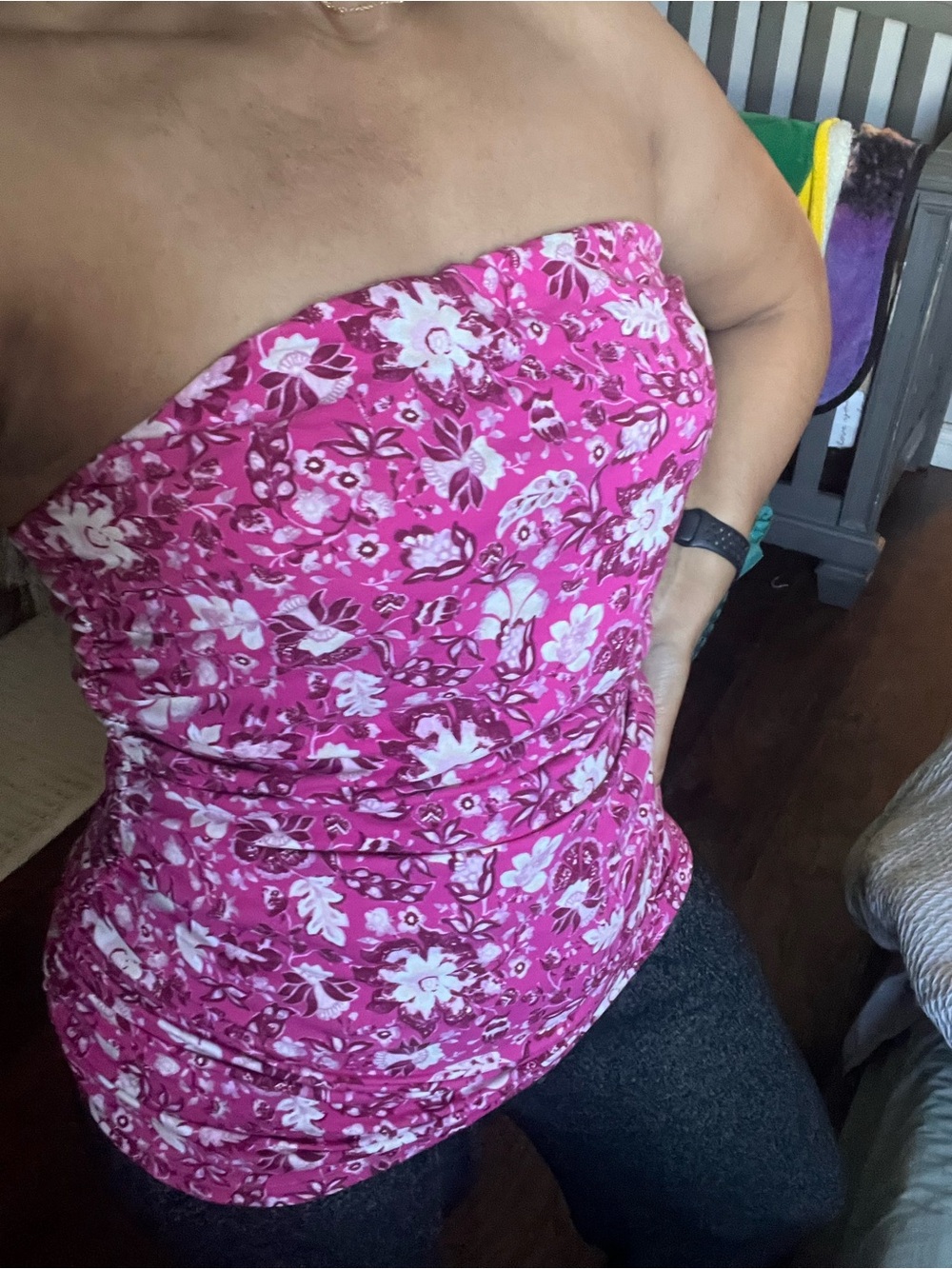 Pink Flower Print strapless Top